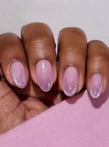 24Pcs Short Almond Shape Press On Acrylic Nails False Nails In Purple Nails Silver Glitte Cat Eye Nail Art Luxury And Stylish Style Nail Set Simple Design Fake Nails For Daily Use Nail Supplies Nails