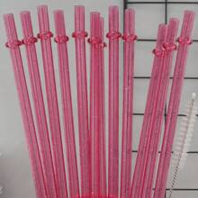 6pcs/12pcs Set Of Plastic Straws, With Straw Cleaning Brush, Pink/Purple/Rose Red Transparent Glitter Straws With Rings, Easy To Clean, Strong Impact Resistance, Reusable Straws, Suitable For 30oz/20oz/16oz Cups, Cups, Water Bottles,School Supplies