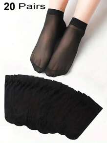 20 Pairs Women Plain Ankle Socks, Thin Breathable Casual Summer Socks - Black - View 6