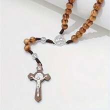 1 Wooden Bead Cross Necklace Hand-Woven Necklace