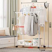 1pc Basic Floor Standing Bedroom Clothes/Pants/Shoes/Hat All-In-One Rack With Wheel, Multifunctional Drying Rack And Storage Organizer - Multicolor - View 14