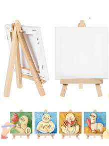 10 piezas de mini lienzos con caballetes para pintura, paquete de paneles de lienzos estirados pequeños con caballete de madera para regalo de fiestas de cumpleaños, regreso a la escuela, Día de Pascua, fiestas de pintura, manualidades y decoración artística del hogar - Multicolor - Ver 10