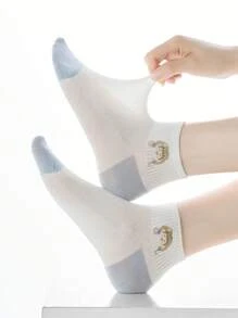 1/3/5 Pairs Of Women's Short Socks,Invisible Socks,White Socks,Black Socks,Grey Socks,Women Socks,Cute Socks,Girls Socks, Black Socks,Cartoon Details, Guide Rail Breathable Hole Design, Moisture Wicking, Soft And Smooth, Suitable For Various Holidays, Sports, Leisure, Business And Other Daily Wear, Can Be Worn All Year Round, Color Combinations Are Random. - Multicolor - View 7