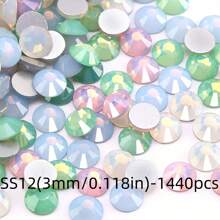 Serie ópalo redondo de cristal para aplicar con pegamento - piedras preciosas brillantes de 1,5-6,5 mm (0,059-0,256") para ropa, zapatos, bolsos, manualidades, bodas, Pascua, decoración del hogar - 1440/288 piezas (blanco/rosa pálido/azul/menta/colores surtidos)