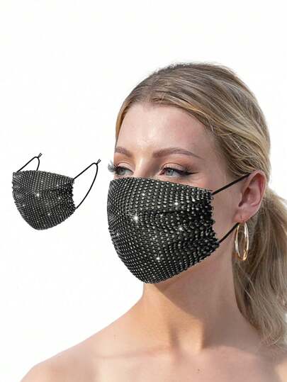 1 Stück Mode Frauen künstlicher Kristall Gesichtsmaske, elastisch, atmungsaktiv, funkelnde Strass Party Tanz Dekoration Rollenspiel Maske Kostümzubehör, funkelnde Strass Mesh Gesichtsmaske Maskenball Maske für Frauen, Glitzer Gesichtsmaske, funkelnde Maske, Weihnachtsparty, hergestellt aus Polyesterfaser