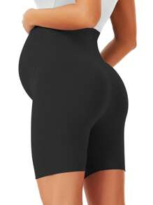 1 件孕妇高腰弹力腹部运动紧身裤，防下蹲瑜伽裤，孕妇柔软舒适休闲短裤 - 黑色 - 查看 4