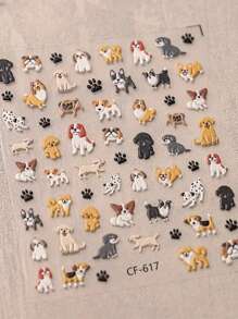 1 pieza Pegatina de arte de uñas feliz de perro, Corgi, Spitz, pegatina decorativa 3D en relieve de dibujos animados de perro con manchas - Multicolor - Ver 3