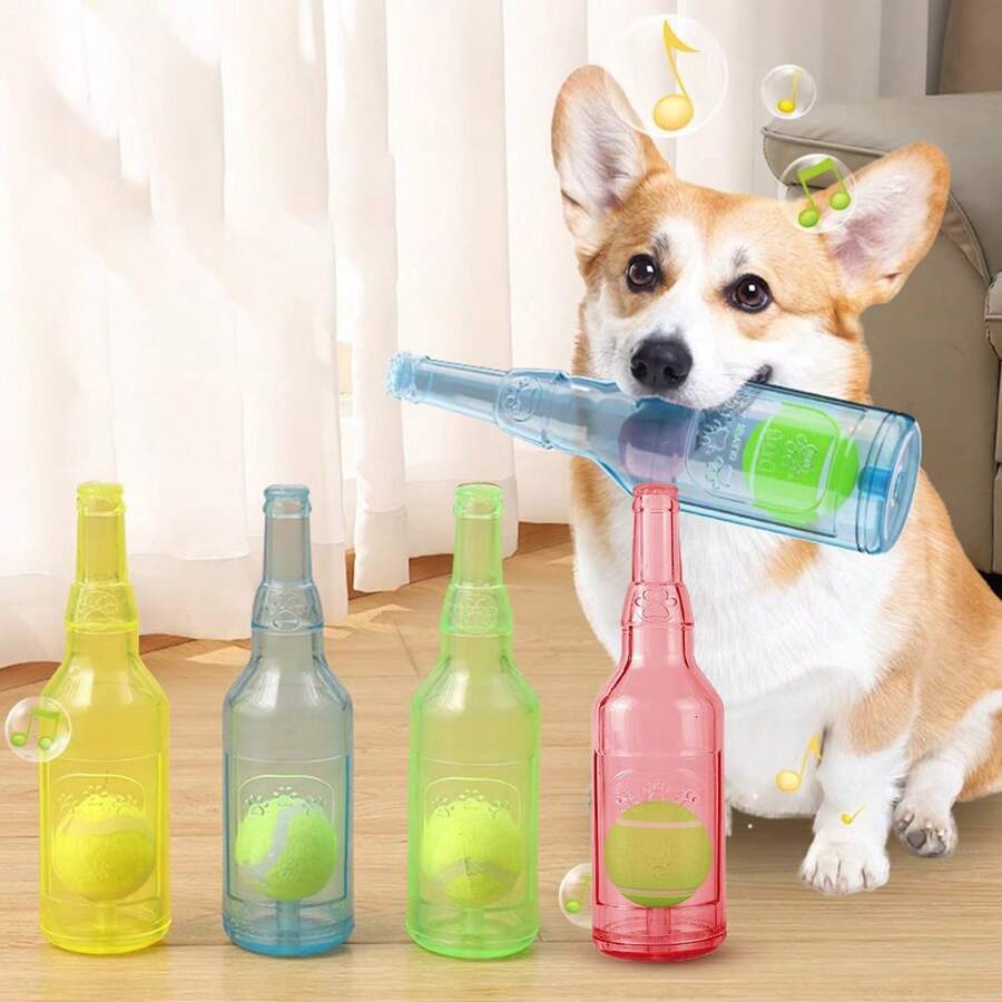 1pc Pet Squeaky Chew-Resistant Floating Rubber TPR Tennis Ball Bottle Shaped Toy, Chewing & Interactive For Large/Small Dogs