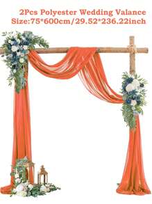 1/2pcs Orange Red Polyester Wedding Valance, Wedding Archway Fabric, Birthday Party Background Decoration, Wedding Party Bridal Shower Decor Room Decoration Supplies, Stair Fence Decor, Chair Back Decoration, Sheer Mesh Door Curtain, Gauze Table Runner, Table Cover, Banquets Party Supplies