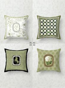 4 件装复古绿色花卉和格子图案枕套，材质柔软舒适，畅销，家居装饰靠垫套，适用于沙发、客厅、卧室，不含枕芯