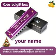 Harmonica khắc cá nhân - Ánh kim, Harmonica đen bóng 10 lỗ, Thích hợp cho người mới bắt đầu, Tên tùy chỉnh DIY, Quà tặng độc đáo cho sinh nhật, Giáng sinh, Lễ tạ ơn, Nhạc cụ dễ học cho học sinh và những người đam mê Harmonica Blues - Nhiều màu - Xem 8