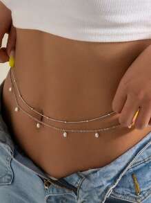 2pcs Fashionable Tassel Body Chain, Beach Resort Sexy Double Layer Waist Chain Suitable For Women Daily Wear