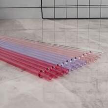 6pcs/12pcs Set Of Plastic Straws, With Straw Cleaning Brush, Pink/Purple/Rose Red Transparent Glitter Straws With Rings, Easy To Clean, Strong Impact Resistance, Reusable Straws, Suitable For 30oz/20oz/16oz Cups, Cups, Water Bottles,School Supplies