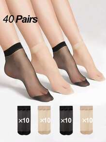 10 pares de medias cortas transparentes para mujer, en color negro y nude, ligeras para primavera/verano, calcetines cortos casuales transparentes (Sin tarjeta)