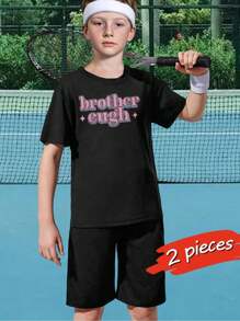 Cute Brother Sister Matching Outfits Fashion Black Cotton T-Shirts Funny Graphic Tees For Boys Girls (8-12 Years) Perfect Birthday Gift Comfortable Daily Wear - Black - View 1