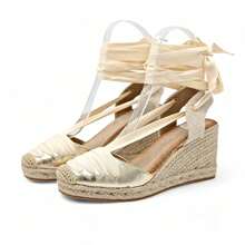 Emillie Shoes, Women's Jute Platform Sandals With Ropes, Elegant And Comfortable Wedges. ✅ Delivery Within 24/72 Hours To Spain (Mainland). - 金色 - 查看 3