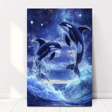 Framed 1 Wood Frame Canvas Poster Mural Orca Whale Killer Wave Perfect Wall Art Decoration For Bedroom, Office, Living Room And Can Be Used As A Gift