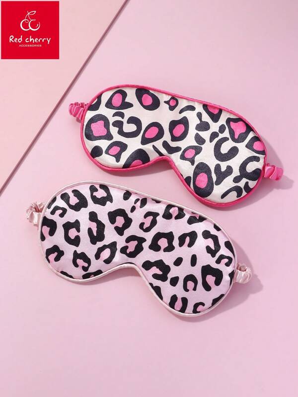 1pc Pink Satin Leopard Print Digital Sleeping Eye Mask, Silky Smooth And Comfortable, A Good Sleep Aid