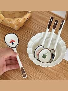 2 Pieces Ceramic Long-Handled Spoon, Japanese Coffee Spoon, Vintage Ramen Spoon, Rice Noodle Dinner Spoon, Dessert Spoon, Beautiful And Unique Shape, Ceramic Asian Spoon, High-Grade Spoon For Handicrafts And Artworks, Heat-Resistant Accessories For Kitchen And Restaurant, Reusable Porridge Ramen And Soup Cutlery, Home Dining And Restaurant Serving Cutlery.,School Supplies - Multicolor - View 5