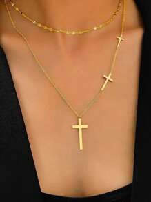 1pc Smooth Cross Bead Double Layer Necklace 925 Sterling Silver Minimalist Design Versatile For Everyday Wear Perfect Gift For Birthdays And Special Occasions