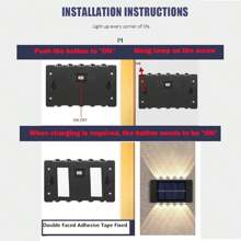 1/2/4/6 piezas Luces solares de pared de 10 LED, iluminación hacia arriba y hacia abajo para ambiente en exteriores, patio, jardín, sendero, decoración de pared