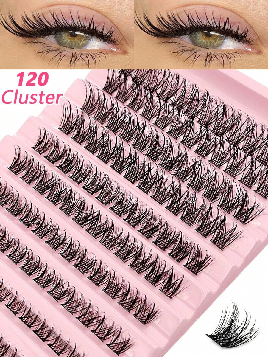 120 pcs Bulu Mata Individual D-Curl Flared, Panjang Campuran 8-16mm, Lembut & Ringan, Tampak Alami, Ekstensi Bulu Mata DIY, Dapat Digunakan Kembali, Gugusan Bulu Mata, Bulu Mata Palsu Individual - D - View 1