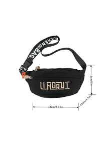 peach tree 1 件桃树简约纯色字母印花可调节肩带拉链开合斜挎胸包男士休闲百搭日常工作运动旅行轻质防水尼龙多隔层腰包 - 黑色 - 查看 3