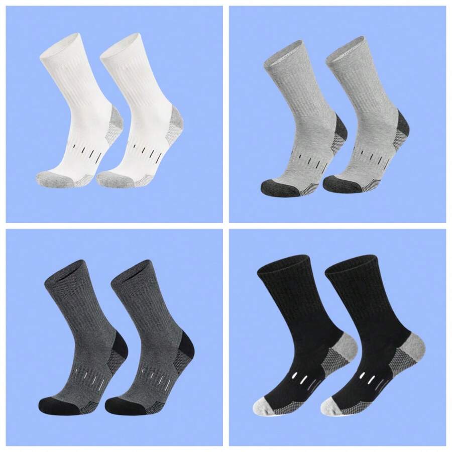 7 Pairs Spring & Autumn Breathable Cushioned Sports Socks, Moisture-Wicking, Warm, Suitable For Outdoor, Hiking, Leisure - Multicolor - View 1