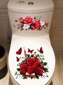 1 件浪漫红玫瑰花马桶贴 PVC 自粘浴室马桶盖贴红心玫瑰花马桶盖装饰贴花可移除防水浴室装饰马桶水箱贴纸卫生间墙壁艺术壁画乙烯基贴花用于家居装饰，春季装饰物品让您的家焕然一新 5.91 * 11.81 英寸/11.4 * 11.4 英寸浴室地毯地毯秋季装饰浴室配件 - 彩色 - 查看 11