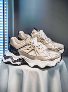Men's Spring/Summer Wave Thick Sole Cushion Anti-Shock Casual Low-Top Rope Fashion Chunky Sneakers