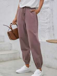 Nuevos pantalones largos de mujer para el verano de 2025, pantalones casuales de moda, más convenientes para el deporte con puños, de tejido de punto delicado, que absorbe el sudor y es transpirable, suaves y cómodos, lavables y no deformables, con tejido elástico que moldea la figura de las piernas - Rosa - Ver 4