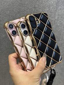 Luxury Stylish Rhombus Argyle Plating Phone Case Compatible With Iphone 16 15 14 13 12 Pro Max 11 Silicone Wristband Strap Soft Shockproof Cover