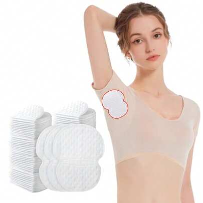 100pcs Reusable Underarm Sweat Pads, Washable Clothing Sweat Absorbing Patches, Anti-Perspirant & Odor Eliminating Stickers, Breathable Moisture-Wicking Pads, Suitable For Daily Life, Work, Workout, All Seasons, Gym, Invisible & Seamless, Summer Cooling, Beach, Travel