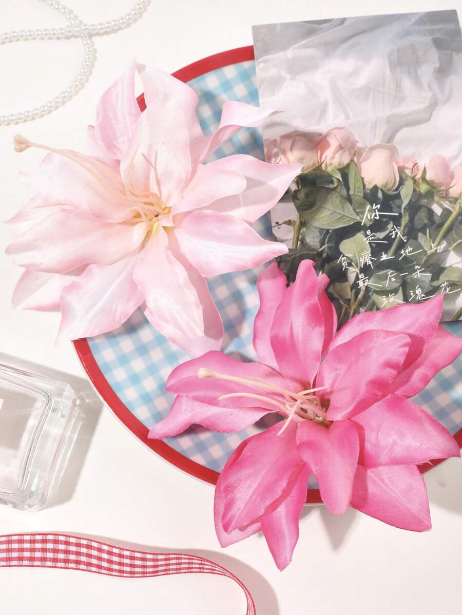 2 Stück Boho-Stil Oversized Kunstblumen Haarklammer Set, elegante Strandseiten-Pony Dekor Haarspangen, Haarklammern, Schulbedarf, rosa Haarklammern, Urlaubsoutfits für Frauen, Girly