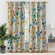 2pcs Colorful Leaves Patterned Curtains, Featuring Colorful Leaves And Branch Design, 3D Digital Printing, Suitable For Living Room, Bedroom, Balcony And Study, Creating A Lively And Warm Atmosphere.
