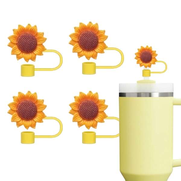 Sunflower Silicone Straw Topper - Reusable, Vibrant Yellow, Fits 30 & 40oz Tumblers, 10mm Straws, Perfect For Valentine's Day, Family Gatherings | Festive Drinkware Accessory