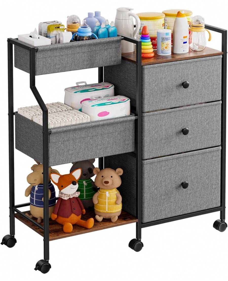 2026 Hot Spring & Summer New Arrival Baby Diaper Caddy Organizer, 3-Tier Rolling Utility Cart With Dividers & Drawers, Sturdy & Easy Assembly, Mobile Storage Cart With Wheels For Nursery, Bedroom & Changing Table – Ideal For Holidays, Daily Gifting & Leisure Activities – New Model - Xám - Xem 1