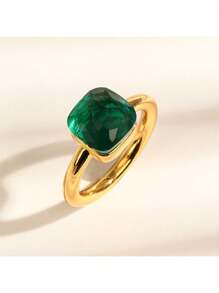 1 件奢华蘑菇不规则形状方形铜戒指，镶嵌锆石和绿宝石，适合情人节、婚礼、母亲节、约会之夜的礼物