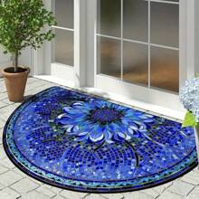 1pc Tile & Floral Pattern Carpet, Durable Non-Slip Entrance Mat, Luxury Semicircle Retro Style Floor Mat, Suitable For Indoor/Outdoor Use, Indoor Door Mat, Elegant Floor Decor