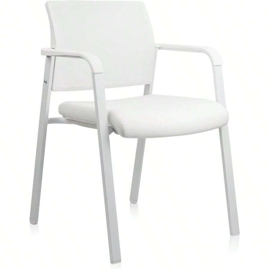 Stackable Arm Chairs With Mesh Back And Fabric Seat Offering Ergonomic Lumbar Support, Suitable For Office, School, Church, Guest And Reception Spaces In Black
