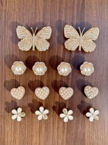 14 件时尚水钻、珍珠、花朵鞋夹，DIY 女士凉鞋/拖鞋/沙滩包装饰，多功能配件 - 节日、派对和特殊场合的完美礼物