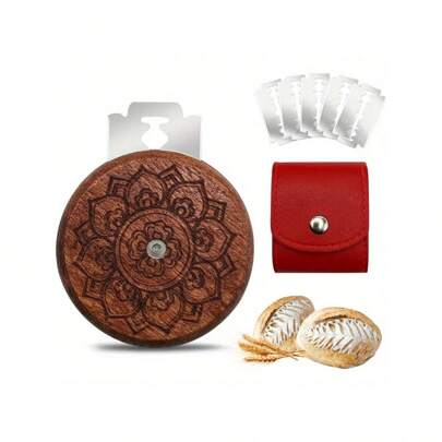 UFO Wooden Bread Lame Slashing Tool, Dough Scoring Knife With 5 Razor Blades And Storage Cover, Sourdough Bread Scoring Tool For Homemade (Lotus Patterns)