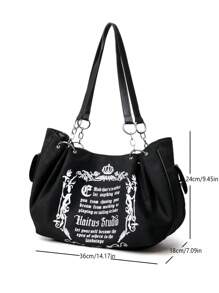 复古欧式链条手提包，绒面革面料柔软字母印花女士优雅单肩手提包 - 黑色 - 查看 2