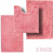 Bộ 3 thảm phòng tắm, thảm nhà vệ sinh bằng vải nhung siêu mềm, thấm hút tốt, thảm nhà vệ sinh dày, thảm nhà vệ sinh bằng vải nhung chống trượt cho phòng tắm, phòng ngủ, nhà bếp (màu hồng, vàng, xám, xám đậm, 32 'x20' + 24'x16' + hình chữ U 20 'x16') Trang trí nhà bếp phòng tắm trở lại trường mùa thu - Hồng - Xem 2