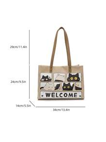 Cartoon Print Large Capacity Canvas Tote Bag,Women's Handbag,Shoulder Bag,Casual Commuting And School Bag,Spring/Summer 2025 New Arrivals