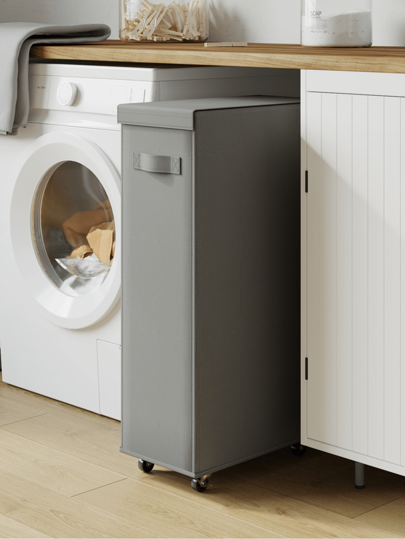 45L/60L/65L Cesto Portabiancheria Pieghevole con Coperchio e Ruote - Cesto Portatile Slim per Vestiti Sporchi, Stile Casual con Manico, Cesto Rettangolare di Stoccaggio Adatto per Vari Tipi di Stanza