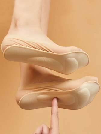 1/2/4 对女士简约气垫按摩船腿套，适合平底鞋和高跟鞋，足弓支撑隐形腿套，带海绵鞋垫