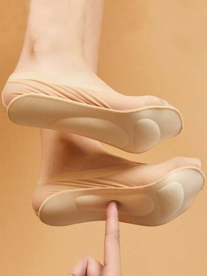 1/2/4 对女士简约气垫按摩船腿套，适合平底鞋和高跟鞋，足弓支撑隐形腿套，带海绵鞋垫