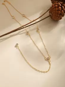 Lariat Necklace For Women, Dainty Layered Gold Long Necklaces 14k Gold Plated Beaded Bar CZ Drop Necklace Simple Gold Y Choker Necklaces For Women Gold Jewelry Gifts For Women
