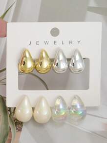 4/6/8/12 件时尚金属泪珠耳环套装，轻质 CCB 材质，女士